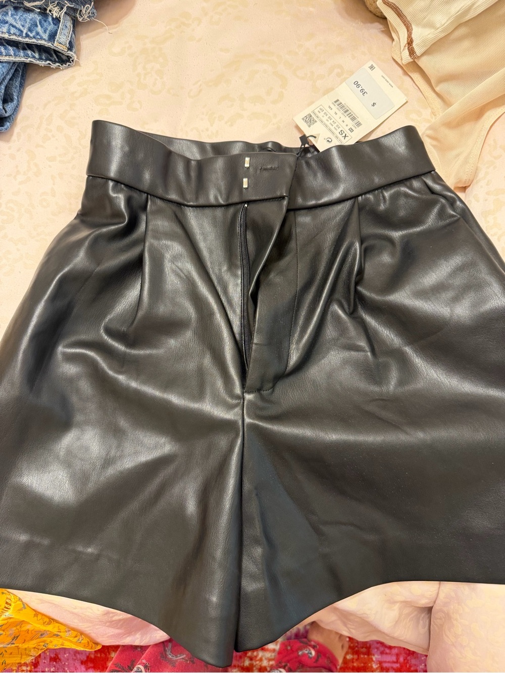 Zara Black Faux Leather High-Waist Shorts